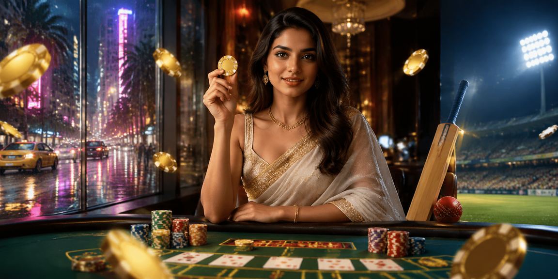 Excited Indian woman betting on cricket match on mobile in Mumbai